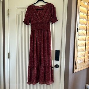 Excellent condition. Beautiful burgundy floral maxi dress